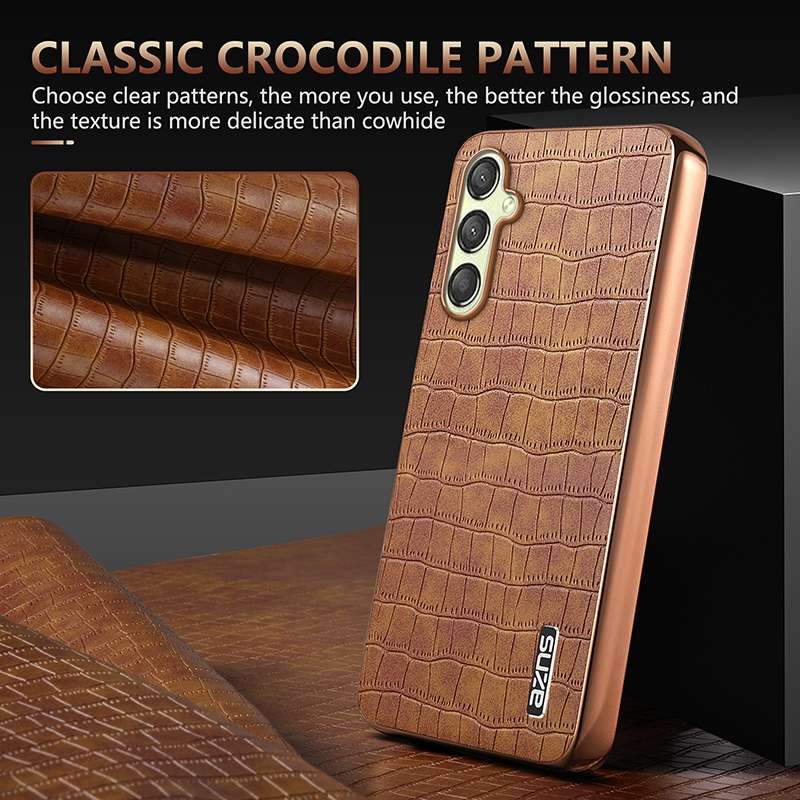 For Samsung Galaxy A05s / M14 AZNS Electroplated Frame Crocodile Texture Full Coverage Phone Ca