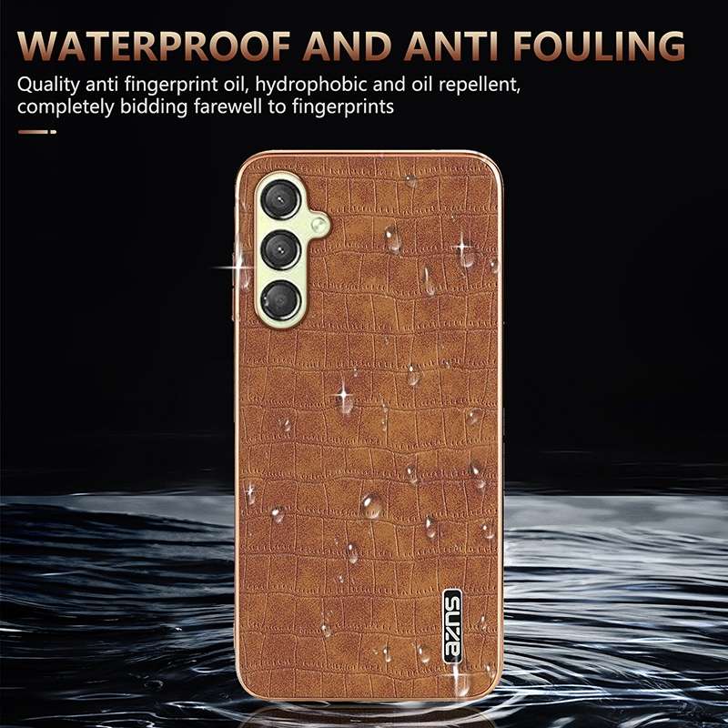 For Samsung Galaxy A05s / M14 AZNS Electroplated Frame Crocodile Texture Full Coverage Phone Ca