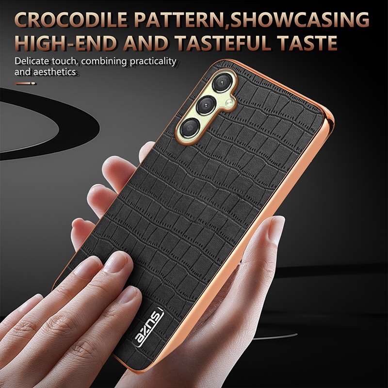 For Samsung Galaxy A05s / M14 AZNS Electroplated Frame Crocodile Texture Full Coverage Phone Ca