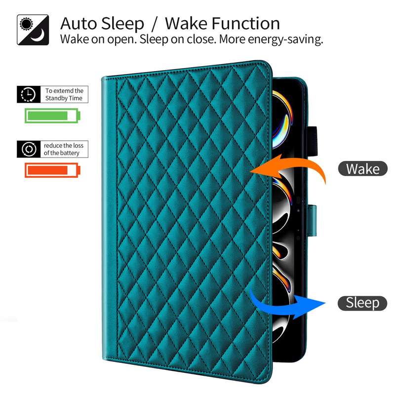 For iPad Pro 11 2024 Rhombus Lattice Leather Smart Tablet Case(Dark Green)