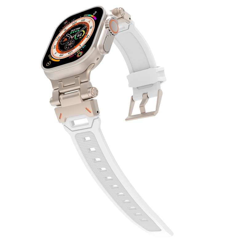 For Apple Watch Series 9 45mm Stainless Steel Connector TPU Watch Band(Titanium White)