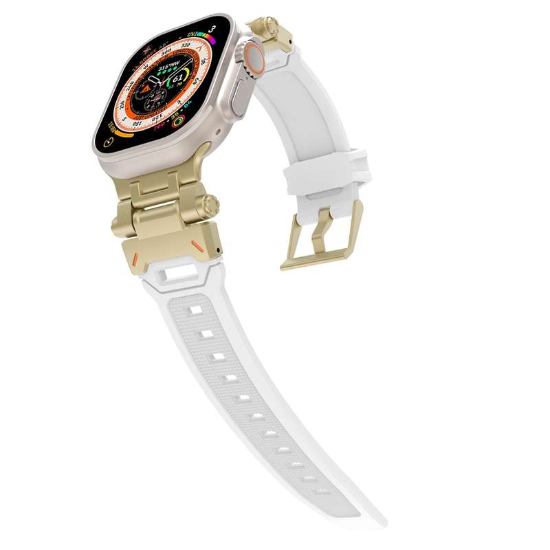 For Apple Watch Series 2 42mm Stainless Steel Connector TPU Watch Band(Gold White)