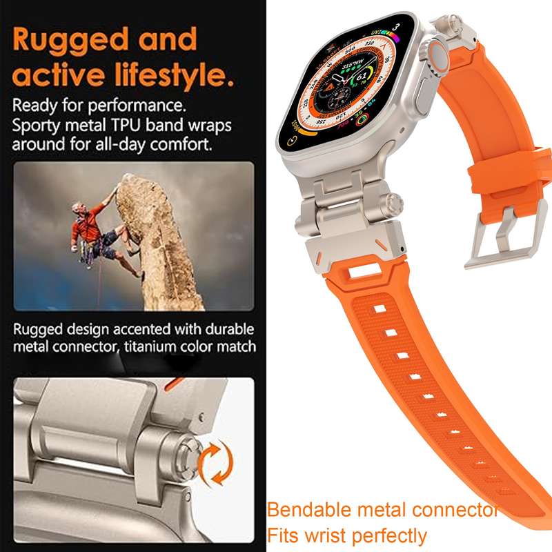 For Apple Watch Series 4 44mm Stainless Steel Connector TPU Watch Band(Titanium Grey)