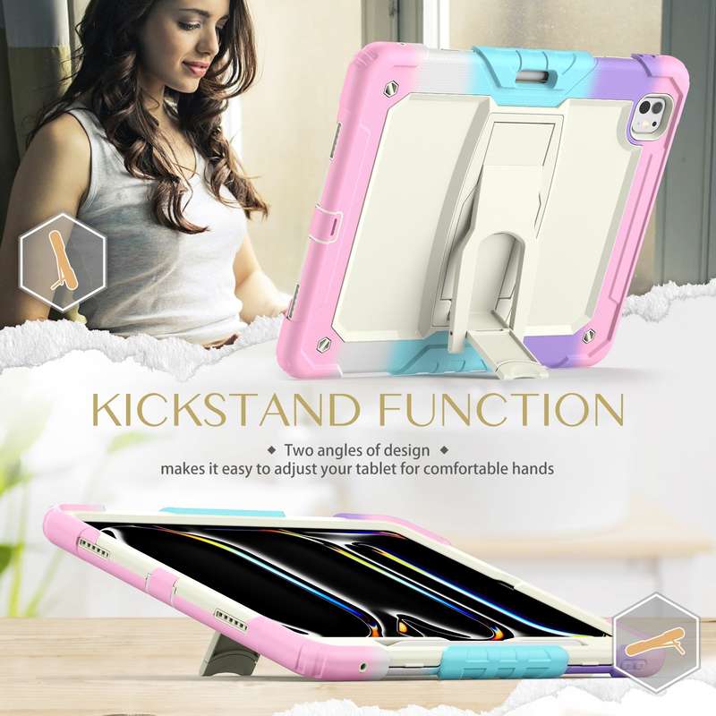 For iPad Pro 13 2024 Silicone Hydric PC Tablet Case with Shoulder Strap & Holder(Camouflage Pin