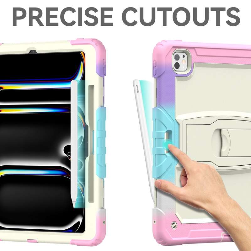 For iPad Pro 13 2024 Silicone Hydric PC Tablet Case with Shoulder Strap & Holder(Camouflage Pin