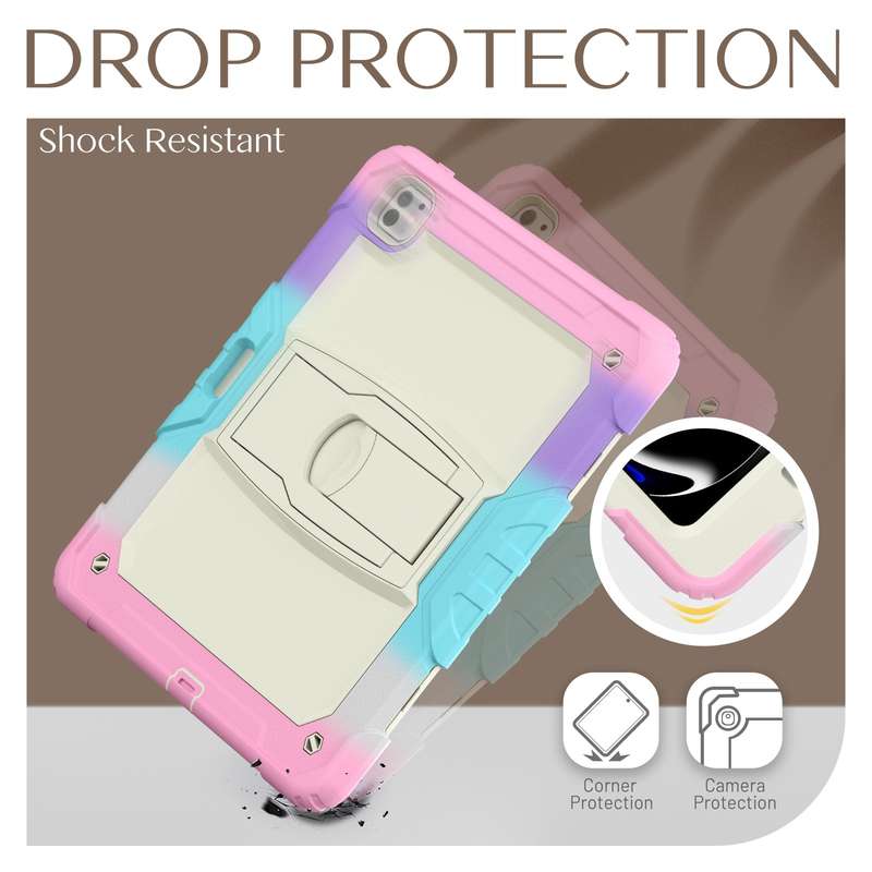 For iPad Pro 13 2024 Silicone Hydric PC Tablet Case with Shoulder Strap & Holder(Camouflage Pin