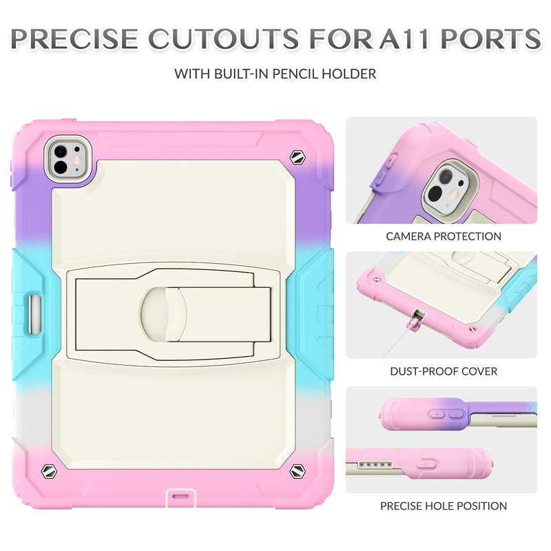 For iPad Pro 13 2024 Silicone Hydric PC Tablet Case with Shoulder Strap & Holder(Camouflage Pin