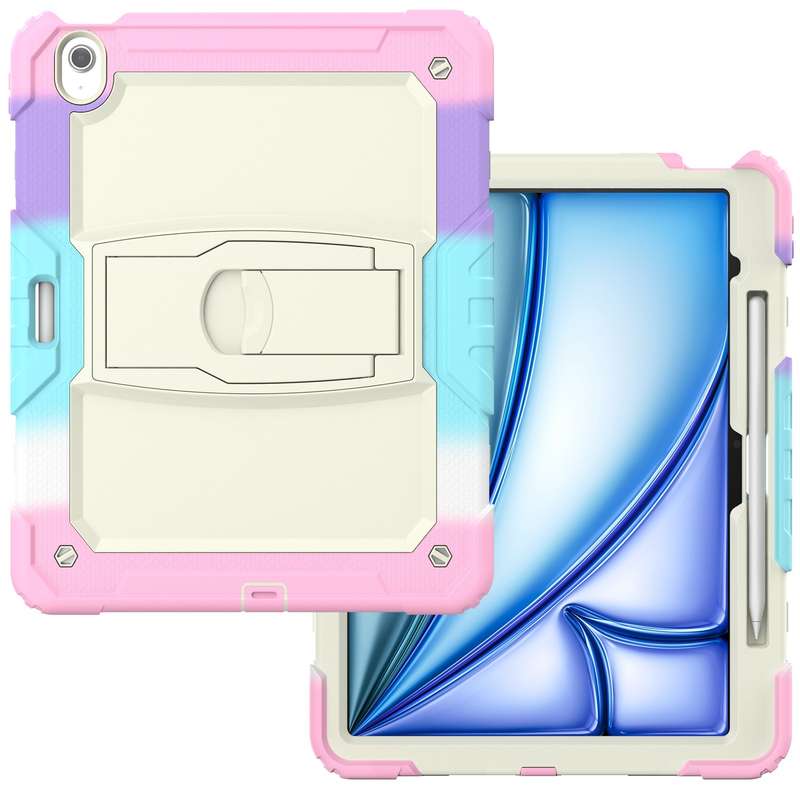 For iPad Air 13 2024 Silicone Hydric PC Tablet Case with Shoulder Strap & Holder(Camouflage Pin