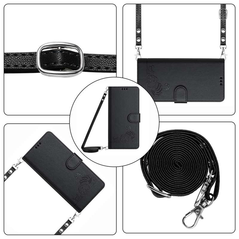For Ulefone Note 14 Cat Rat Embossed Pattern RFID Leather Phone Case with Lanyard(Black)