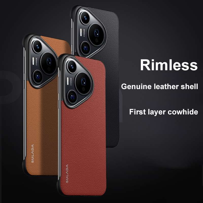 For Huawei Pura 70 SULADA Frameless Top Layer Cowhide Leather + PC Phone Case(Black)