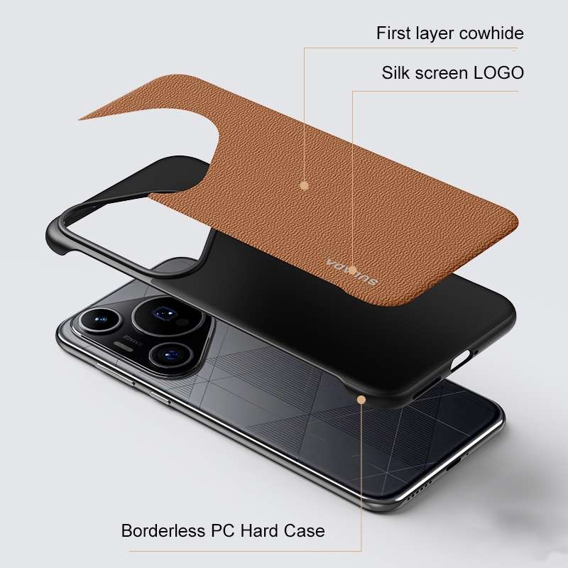 For Huawei Pura 70 SULADA Frameless Top Layer Cowhide Leather + PC Phone Case(Black)