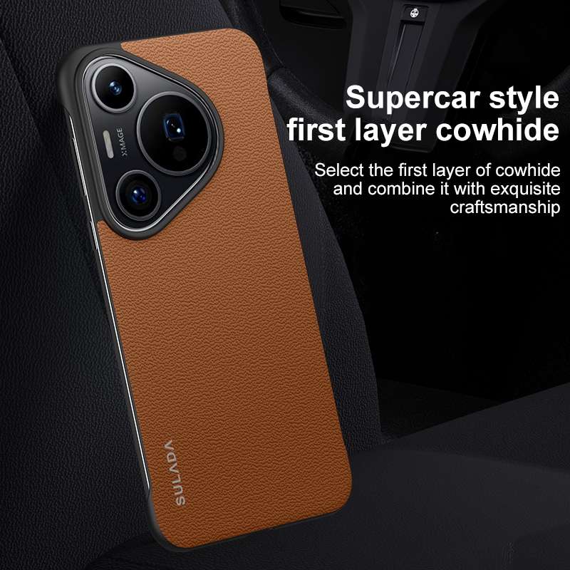For Huawei Pura 70 SULADA Frameless Top Layer Cowhide Leather + PC Phone Case(Black)