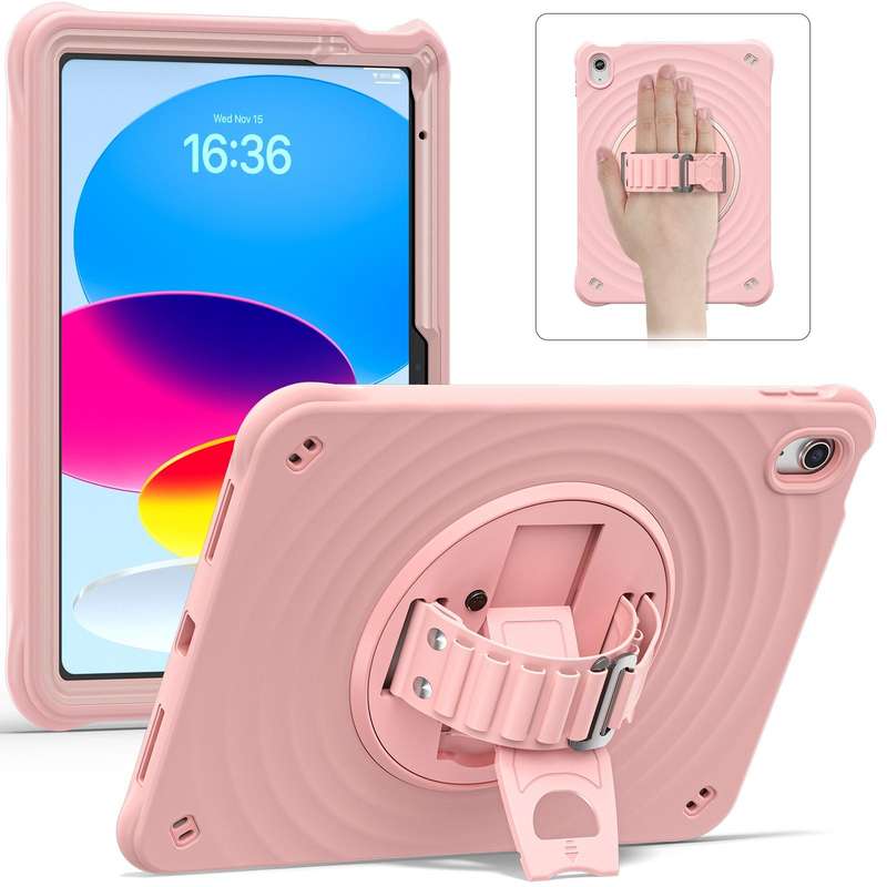 For iPad 10th Gen 10.9 2022 Rotation Holder Silicone Hybrid PC Tablet Case(Pink)