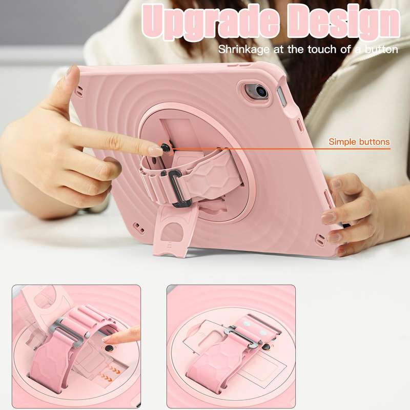 For iPad 10th Gen 10.9 2022 Rotation Holder Silicone Hybrid PC Tablet Case(Pink)