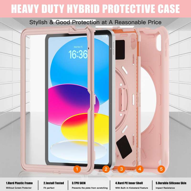 For iPad 10th Gen 10.9 2022 Rotation Holder Silicone Hybrid PC Tablet Case(Pink)