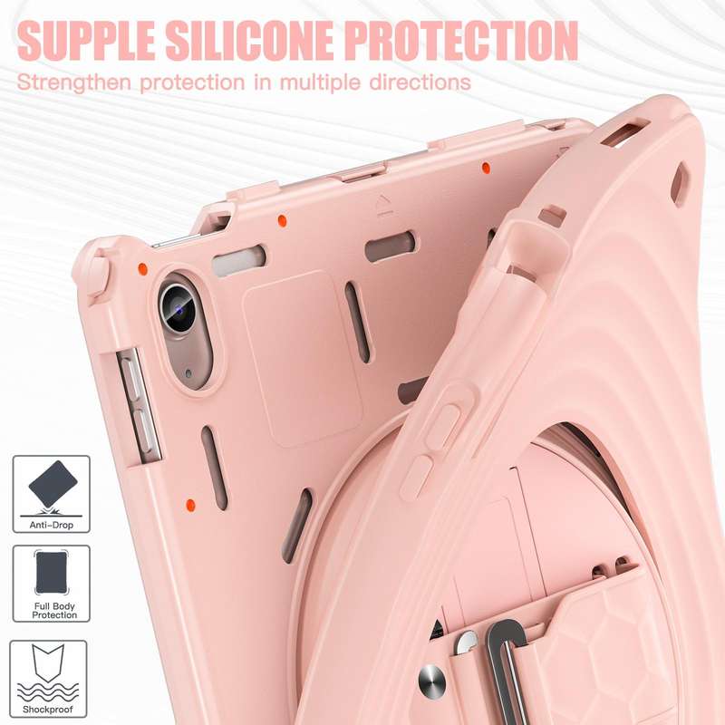 For iPad 10th Gen 10.9 2022 Rotation Holder Silicone Hybrid PC Tablet Case(Pink)