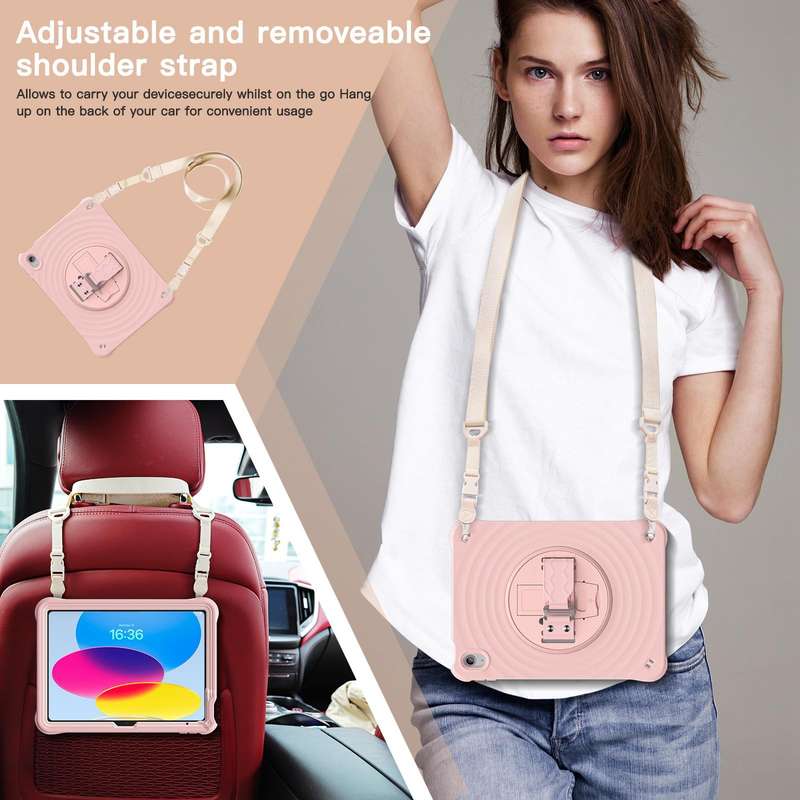 For iPad 10th Gen 10.9 2022 Rotation Holder Silicone Hybrid PC Tablet Case(Pink)