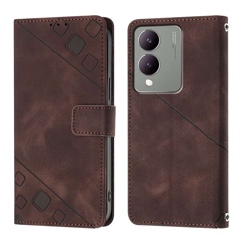 For vivo Y17s 4G Global / Y28 5G India Skin Feel Embossed Leather Phone Case(Brown)