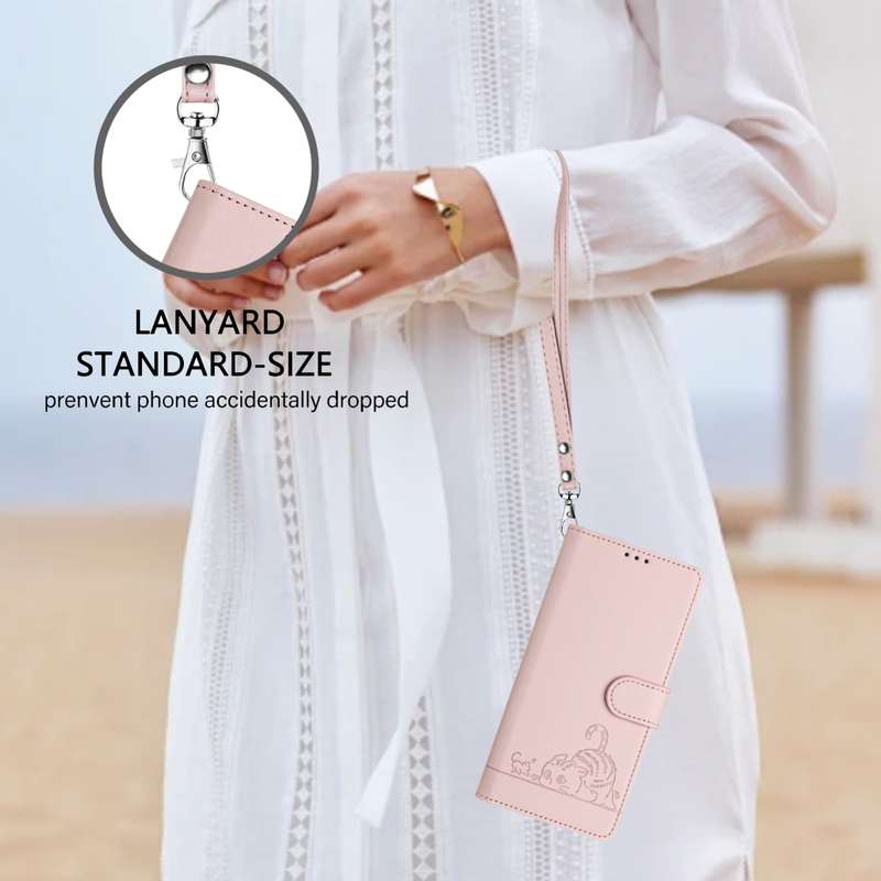 For Xiaomi Redmi Note 13 Pro 5G Global Cat Rat Embossed Pattern RFID PU Phone Case with Wrist S