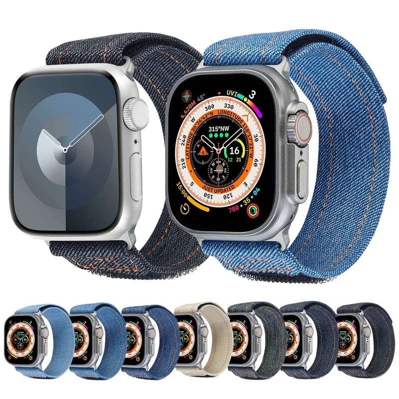 For Apple Watch Series 3 42mm Cowboy Nylon Hook and Loop Fastener Watch Band(Black)