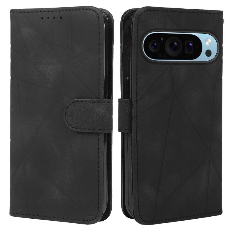 For Google Pixel 9 Pro XL Skin Feel Geometric Lines Leather Phone Case(Black)