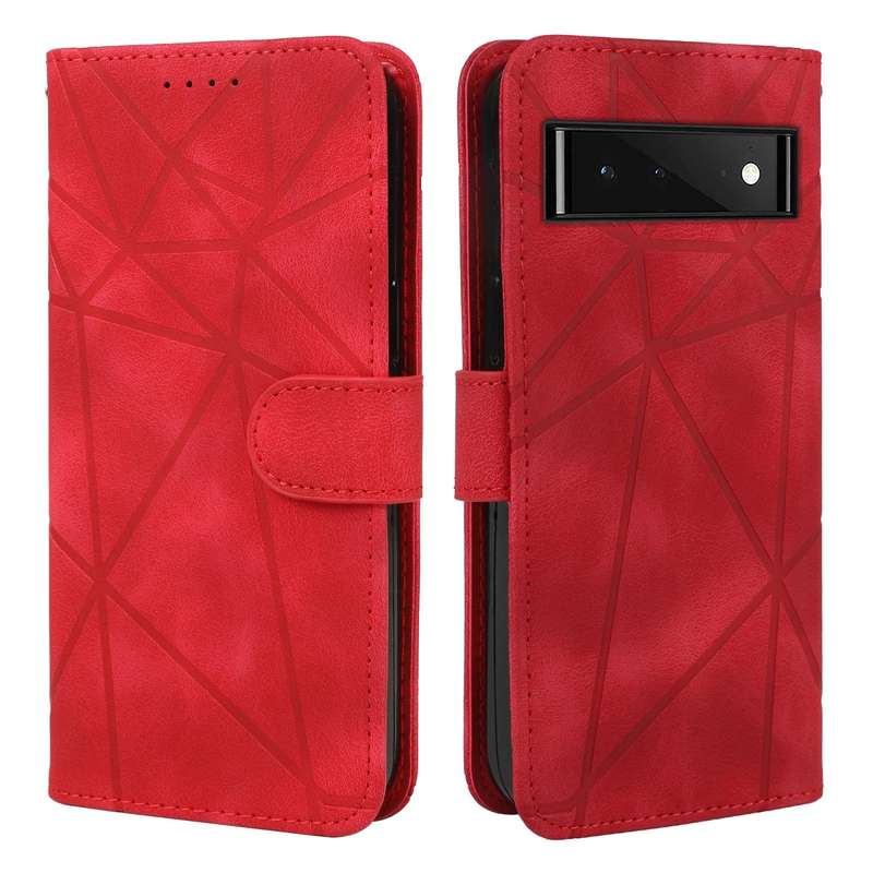For Google Pixel 6a Skin Feel Geometric Lines Leather Phone Case(Red)