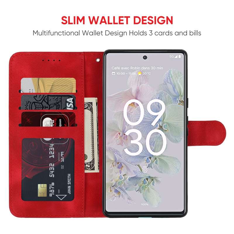 For Google Pixel 6a Skin Feel Geometric Lines Leather Phone Case(Red)