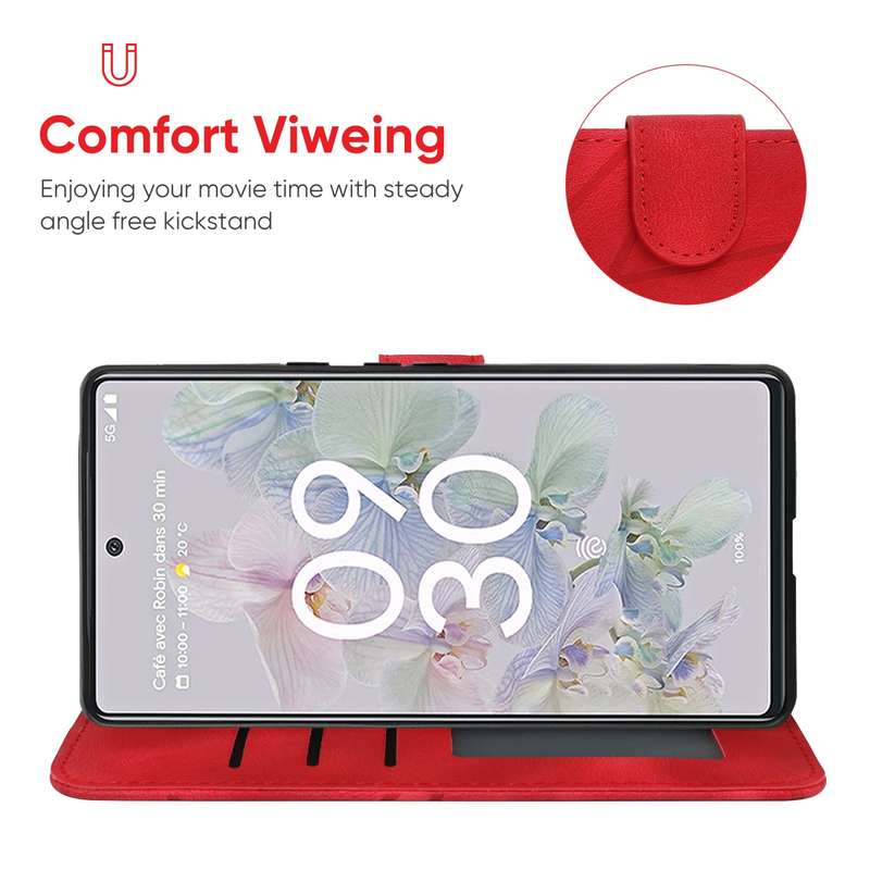 For Google Pixel 6a Skin Feel Geometric Lines Leather Phone Case(Red)