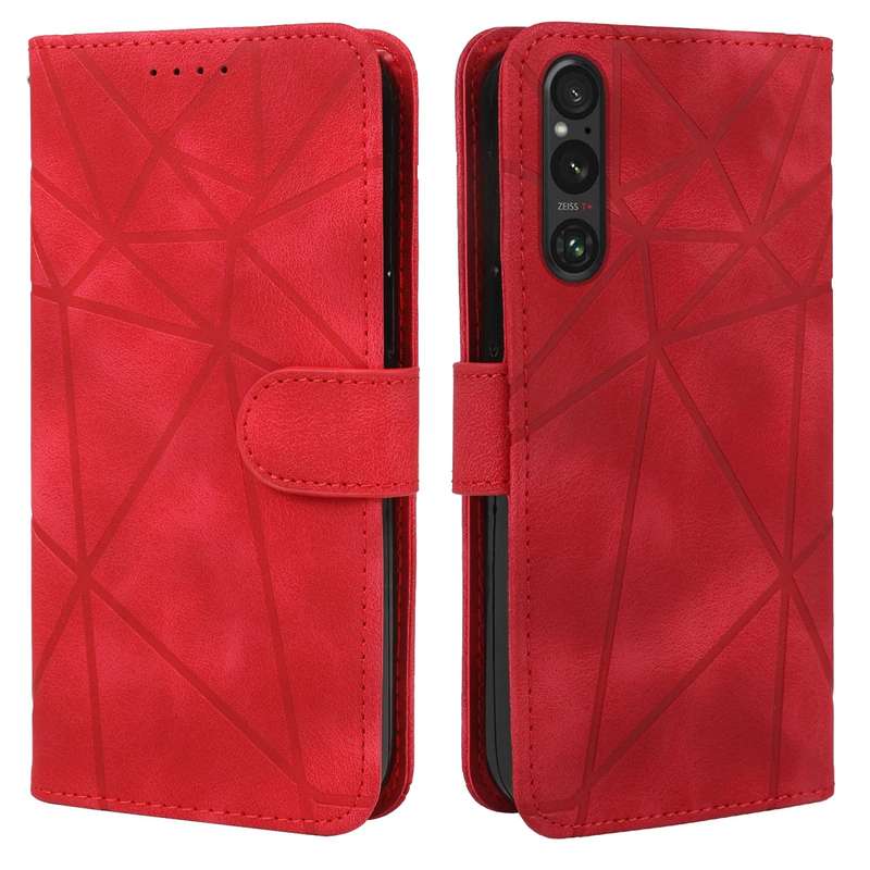 For Sony Xperia 1 V 2023 Skin Feel Geometric Lines Leather Phone Case(Red)