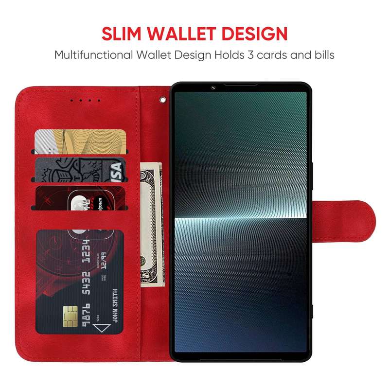For Sony Xperia 1 V 2023 Skin Feel Geometric Lines Leather Phone Case(Red)