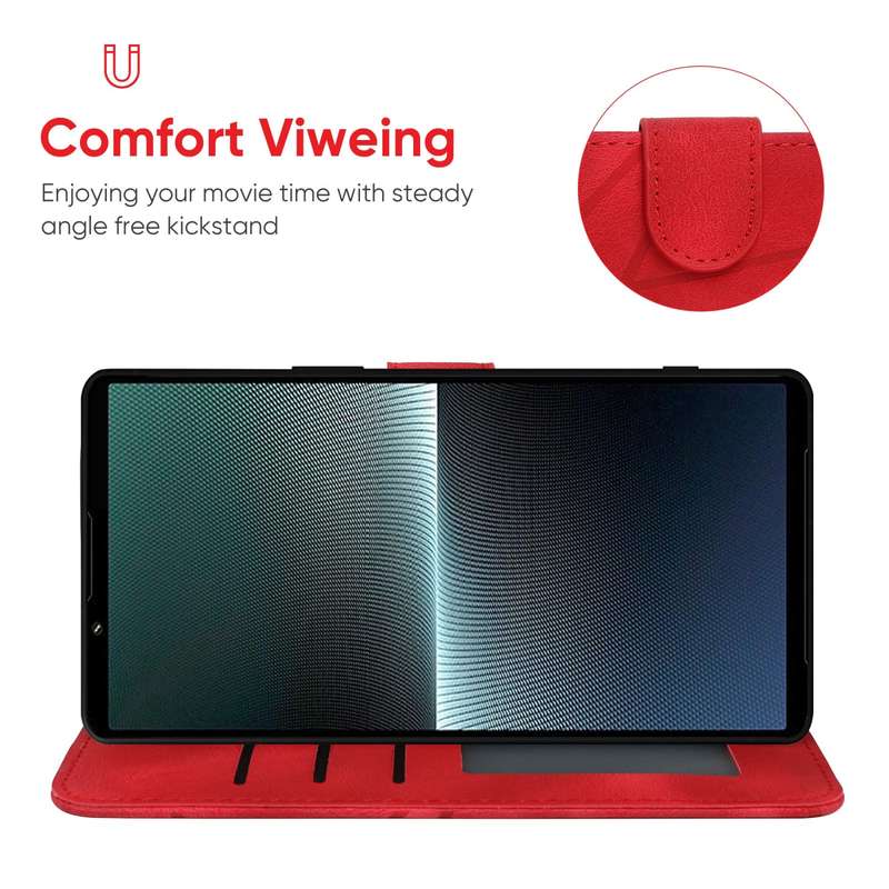 For Sony Xperia 1 V 2023 Skin Feel Geometric Lines Leather Phone Case(Red)