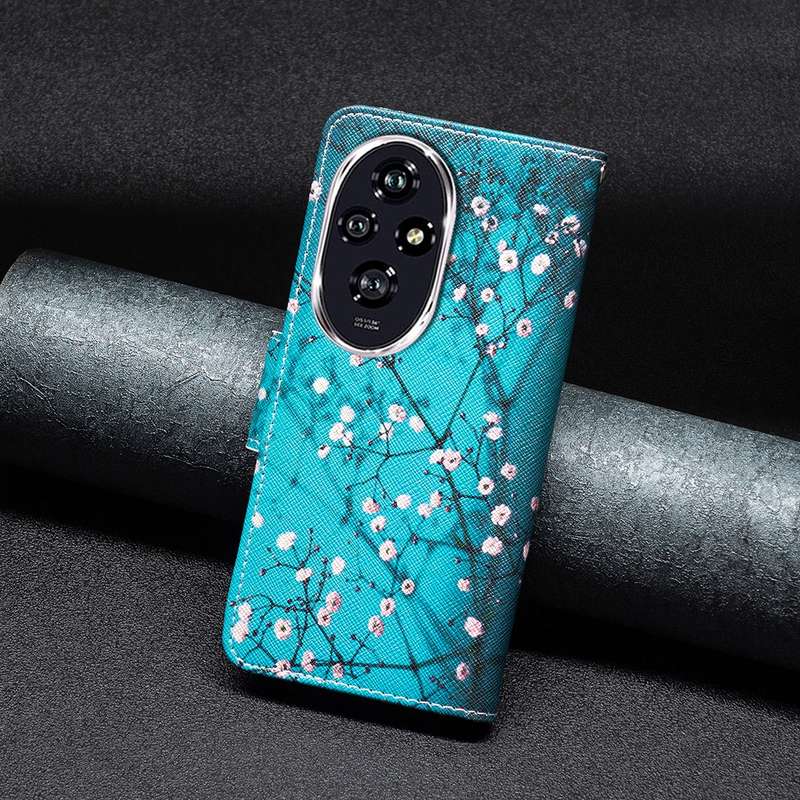 For Honor 200 Colored Drawing Pattern Leather Phone Case(Plum Blossom)