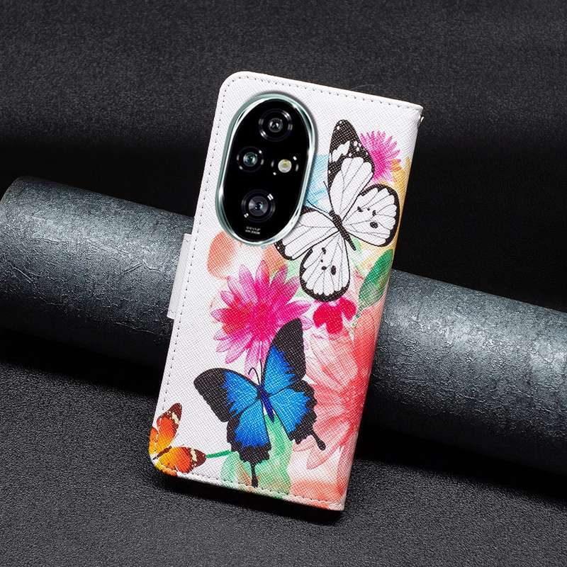 For Honor 200 Pro Colored Drawing Pattern Leather Phone Case(Butterflies)
