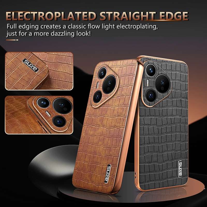 For Huawei Pura 70 AZNS Electroplated Frame Crocodile Texture Full Coverage Phone Case(White)