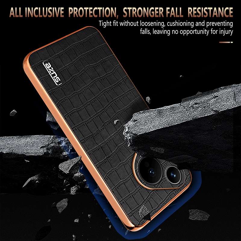 For Huawei Pura 70 AZNS Electroplated Frame Crocodile Texture Full Coverage Phone Case(White)