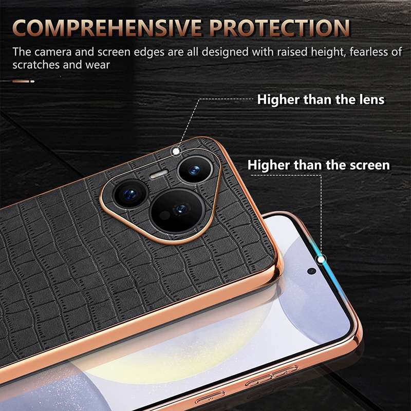 For Huawei Pura 70 AZNS Electroplated Frame Crocodile Texture Full Coverage Phone Case(White)