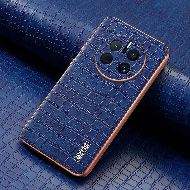 For Huawei Mate 50 Pro AZNS Electroplated Frame Crocodile Texture Full Coverage Phone Case(Blue