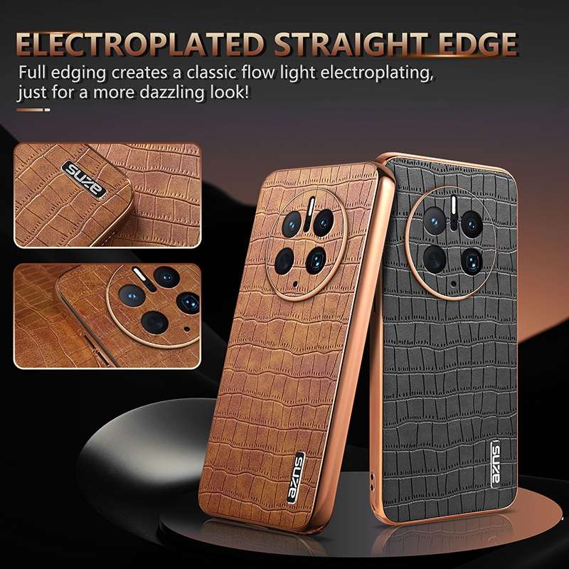 For Huawei Mate 50 Pro AZNS Electroplated Frame Crocodile Texture Full Coverage Phone Case(Blue