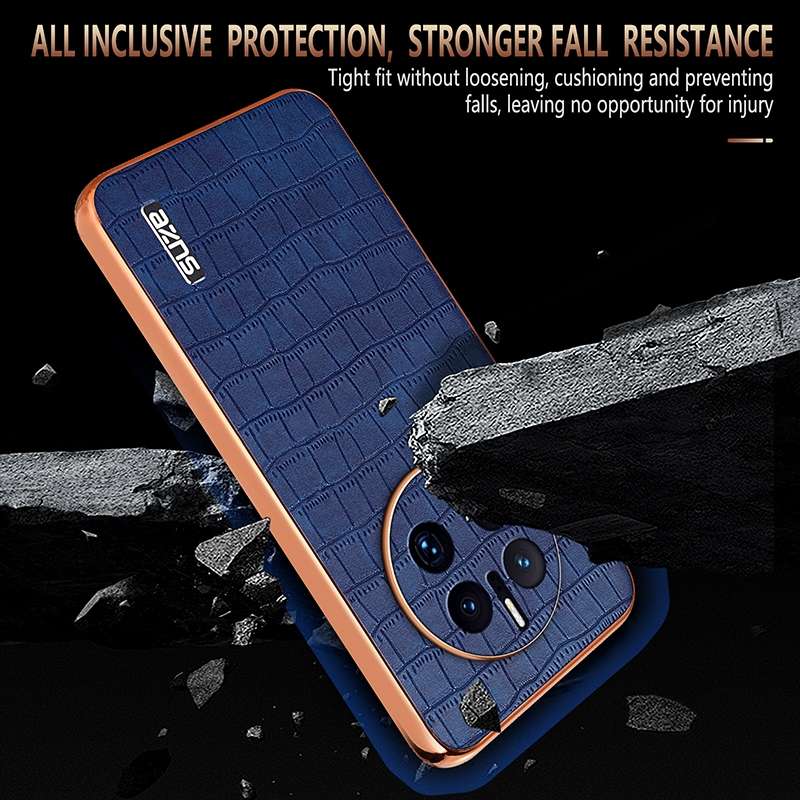 For Huawei Mate 50 Pro AZNS Electroplated Frame Crocodile Texture Full Coverage Phone Case(Blue