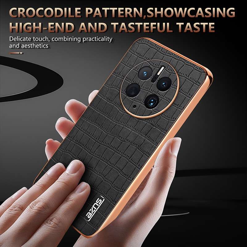For Huawei Mate 50 Pro AZNS Electroplated Frame Crocodile Texture Full Coverage Phone Case(Blue