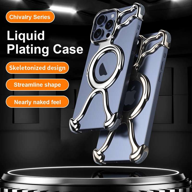 For iPhone 13 Pro Liquid Plating PC Hollow MagSafe Phone Case(Metal Silve)