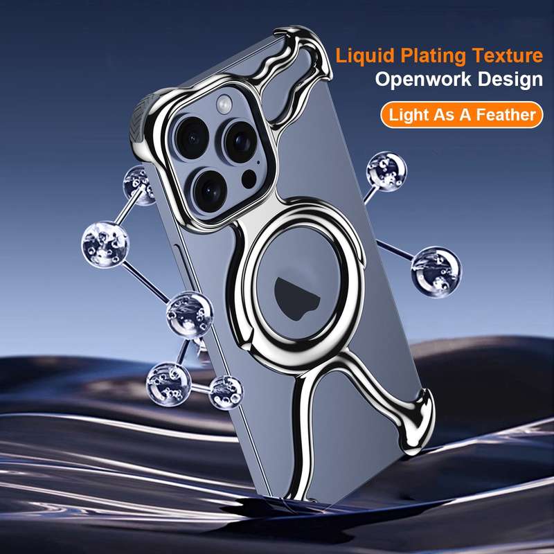 For iPhone 13 Pro Liquid Plating PC Hollow MagSafe Phone Case(Metal Silve)