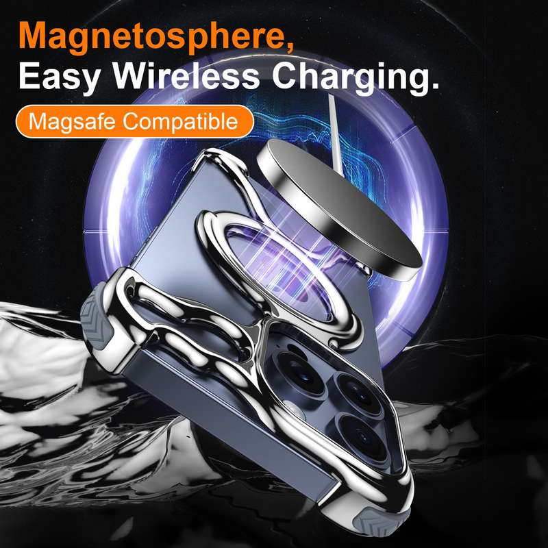 For iPhone 13 Pro Liquid Plating PC Hollow MagSafe Phone Case(Metal Silve)