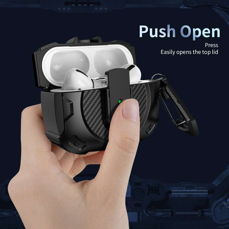 For AirPods Pro 2 Lock Shockproof Bluetooth Earphone Protective Case(Black White)