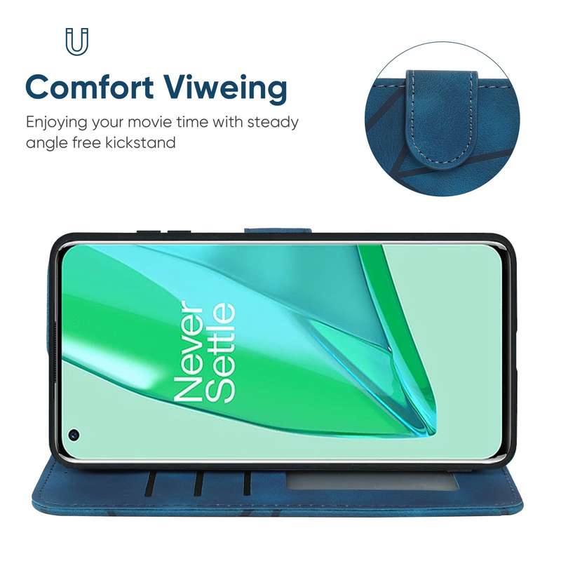 For OnePlus 9 Pro Skin Feel Geometric Lines Leather Phone Case(Blue)