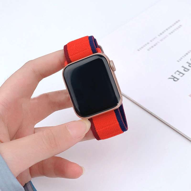 For Apple Watch Series 5 40mm Nylon Elastic Buckle Watch Band(Black Orange)