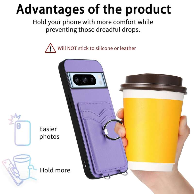 For Google Pixel 8 Pro R20 Ring Card Holder Phone Case(Purple)