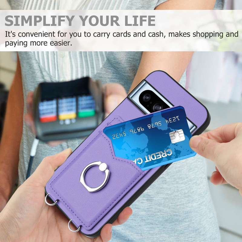 For Google Pixel 8 Pro R20 Ring Card Holder Phone Case(Purple)