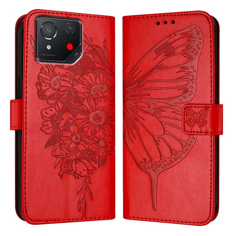 For Asus ROG Phone 8 Embossed Butterfly Leather Phone Case(Red)