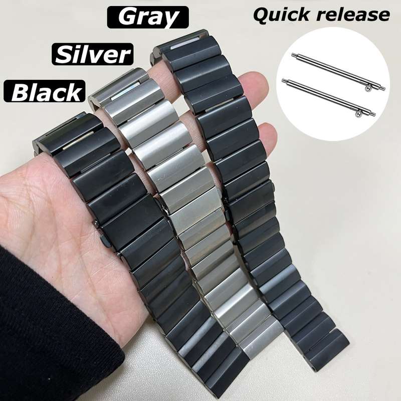 22mm Three Plants Flat Buckle Titanium Alloy Watch Band(Silver)
